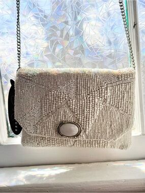 Mary Frances white Beaded Crossbody Bag with white agate Stone Accent